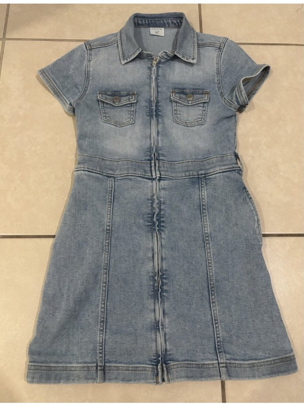 Abercrombie Kids Denim Dress Girl's Size 11/12 Blue Zipper Front 90s Kids